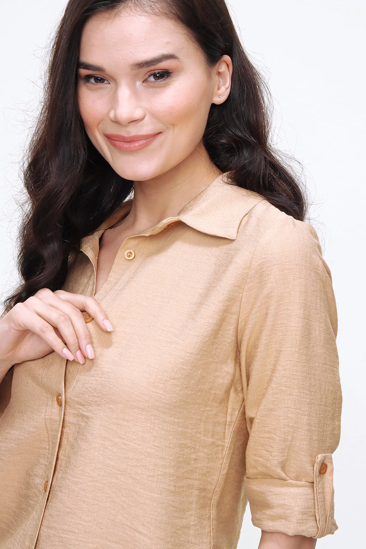 Beige Linen Textured Shirt BCBSK-25700-3043 - Nogales