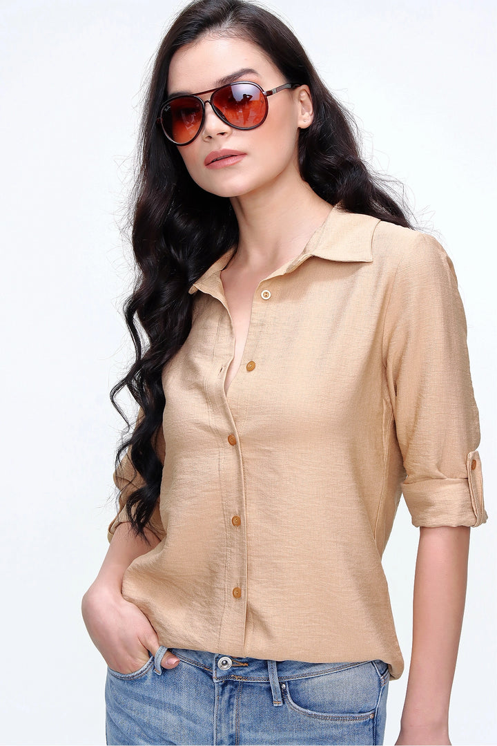 Beige Linen Textured Shirt BCBSK-25700-3043 - Nogales