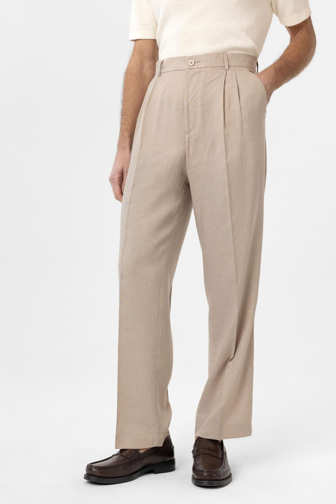 ANT Antioch Bej Keten Karışımlı Erkek Baggy Pantolon - Penafiel