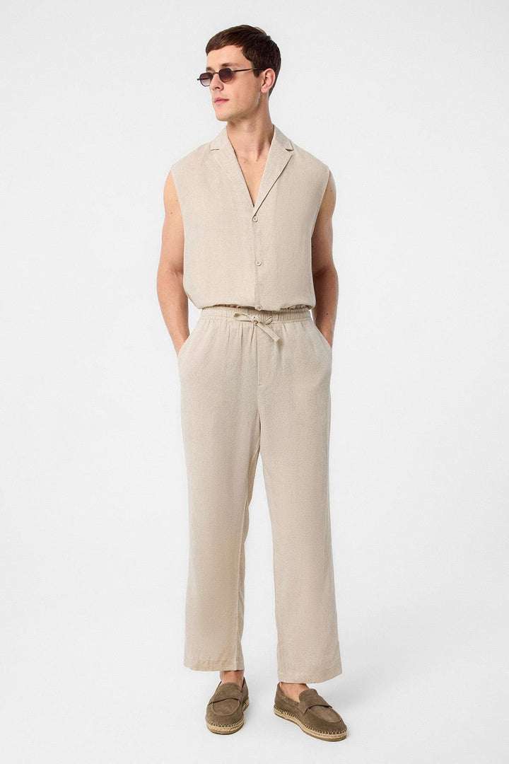 ANT Antioch Beige Mixed Fabric Jogger Men's Pants - Lynnwood