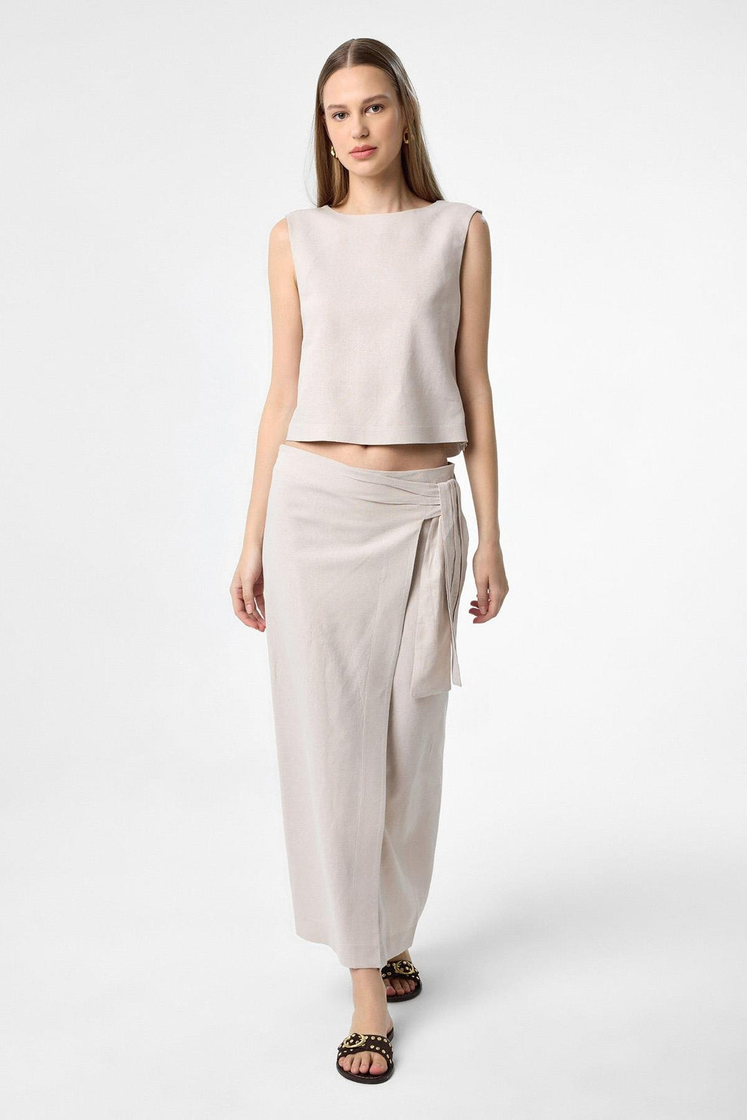 ANT Antioch Bej Keten Karışımlı Kadın Bluz - Revere