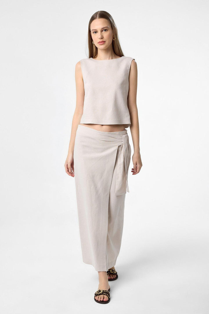 ANT Antioch Bej Keten Karışımlı Kadın Bluz - Revere