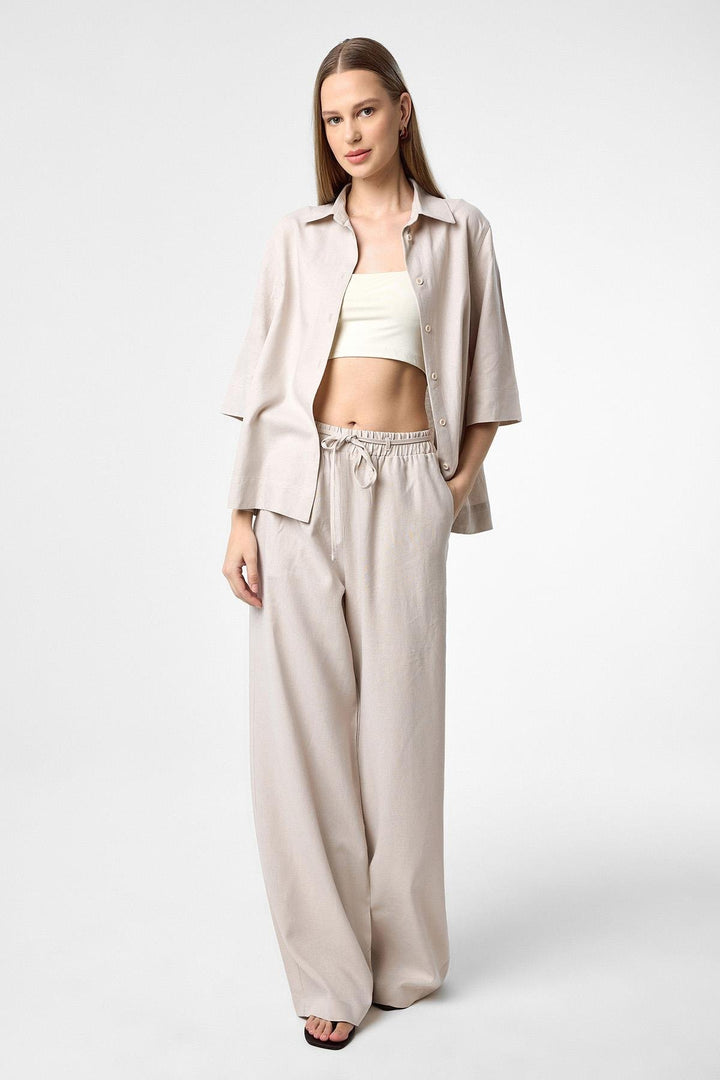 ANT Antioch Beige Mixed Fabric Women's Pants - Canicattì