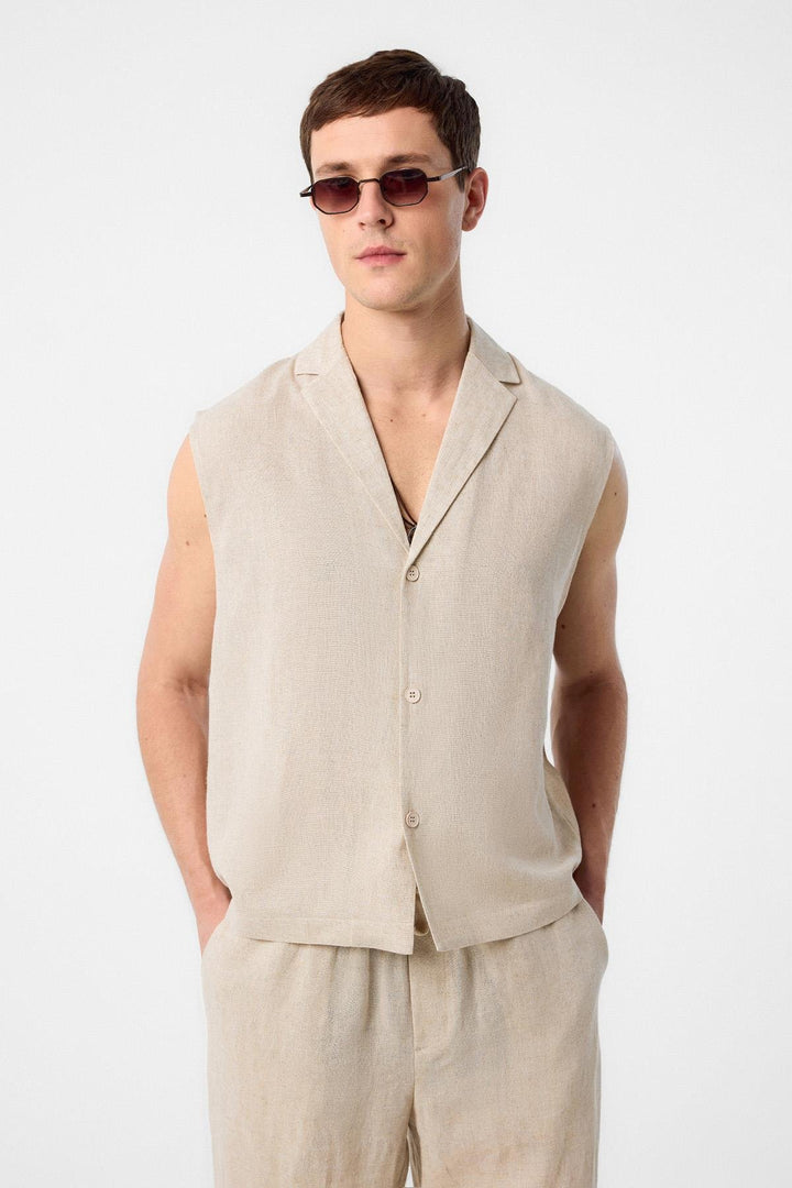 ANT Antioch Men's Sleeveless Shirt with Beige Corduroy Mix - League City