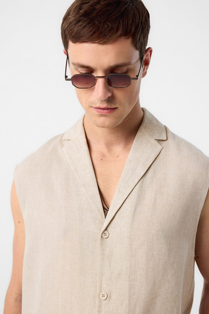 ANT Antioch Men's Sleeveless Shirt with Beige Corduroy Mix - League City