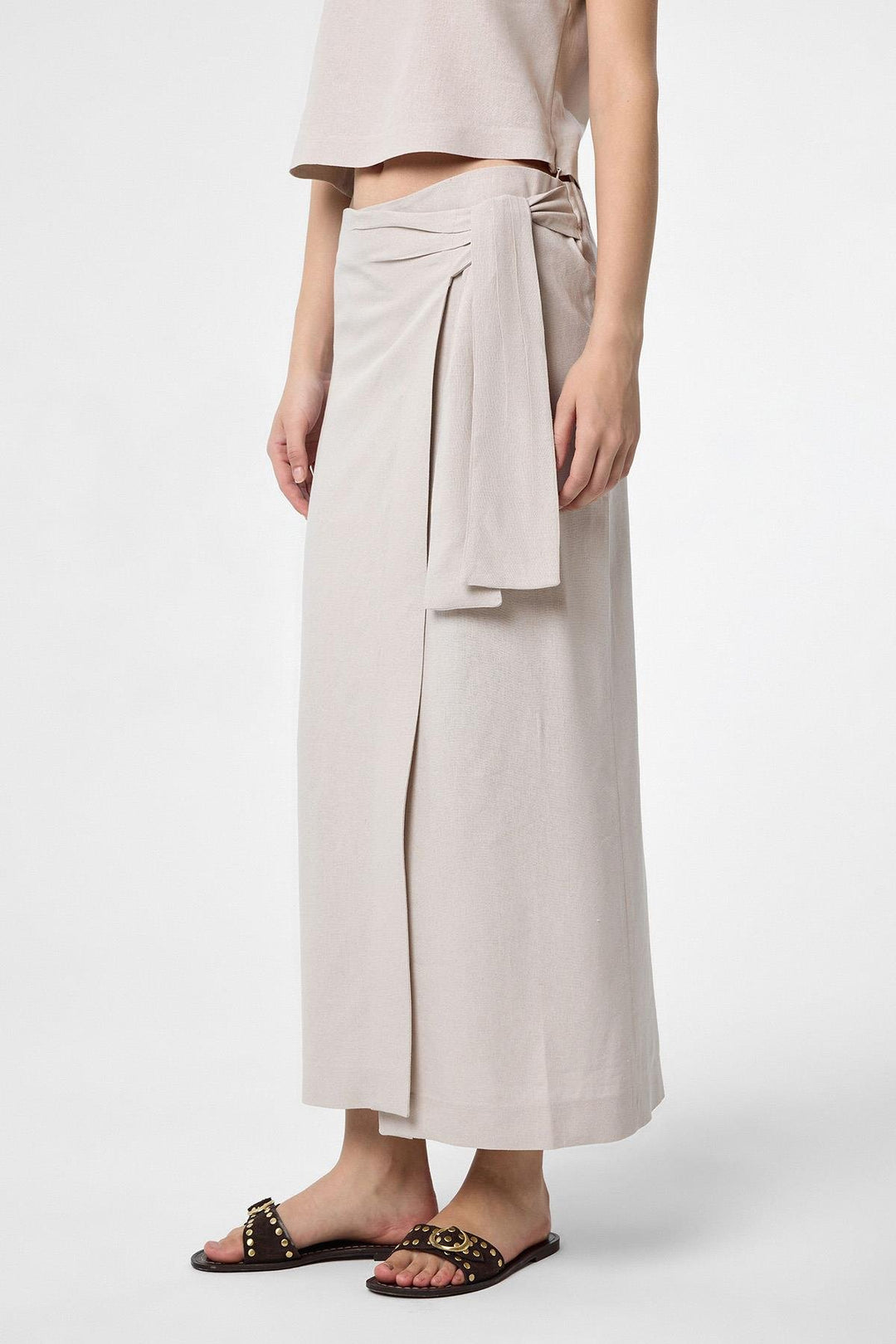 ANT Antioch Bej Keten Karışımlı Kuşaklı Kadın Etek - Arvada