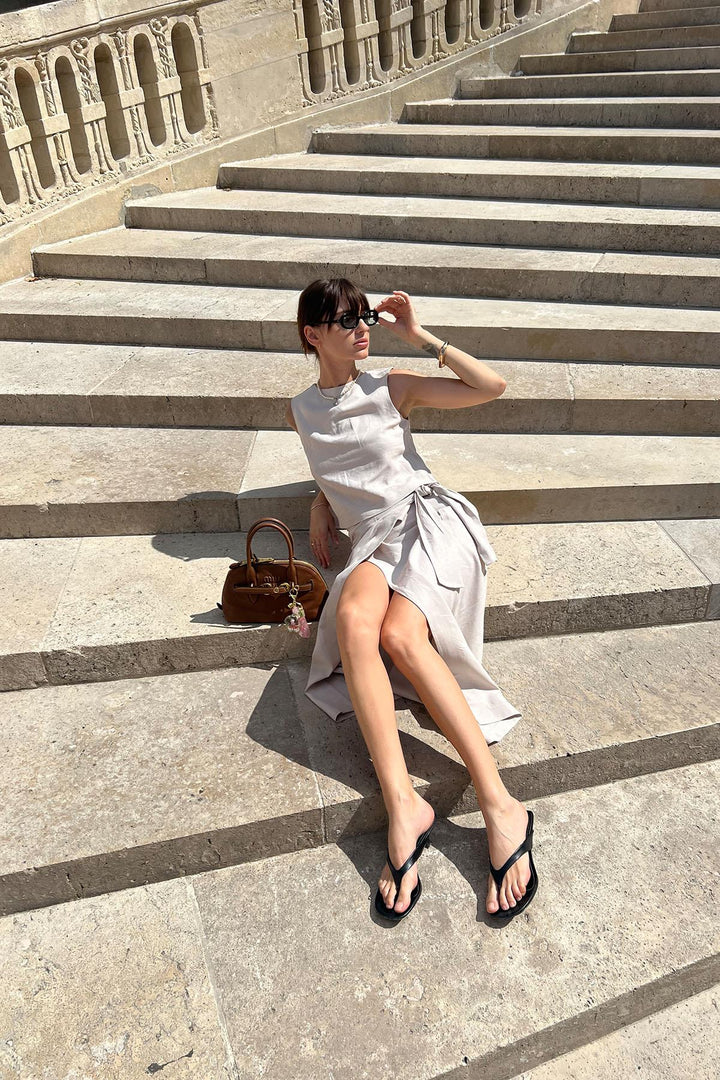 ANT Antioch Bej Keten Karışımlı Kuşaklı Kadın Etek - Arvada