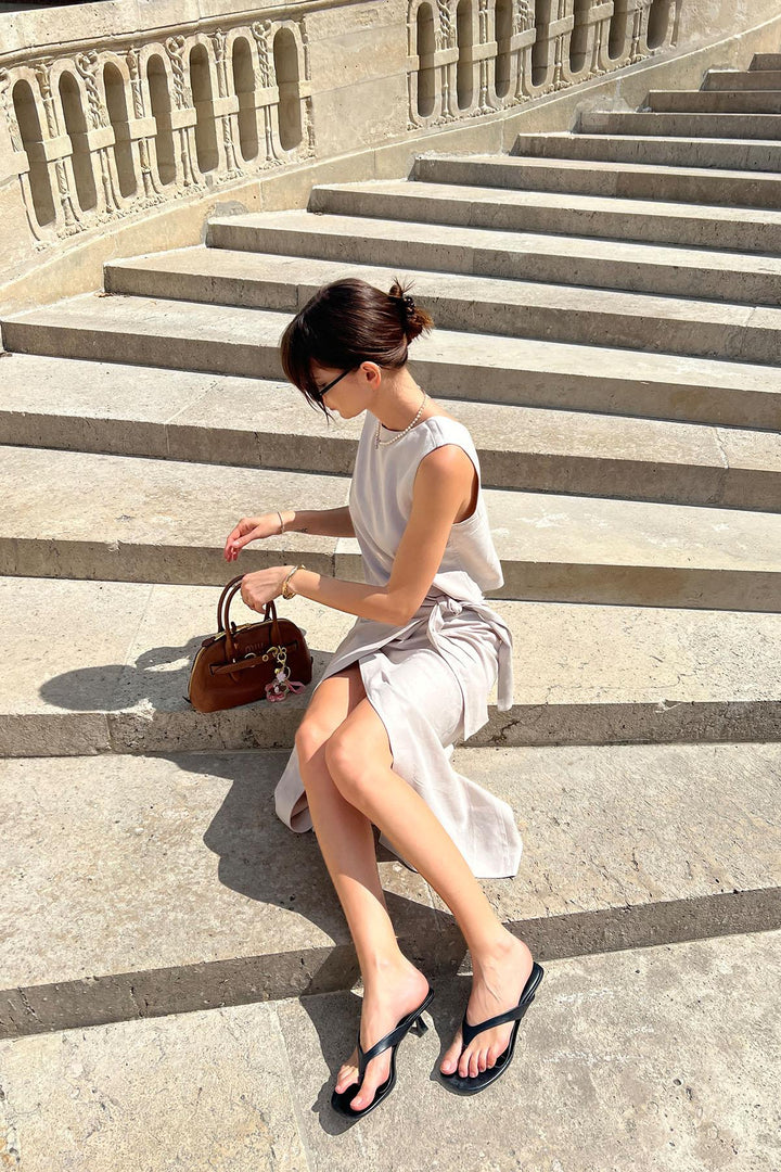 ANT Antioch Bej Keten Karışımlı Kuşaklı Kadın Etek - Arvada