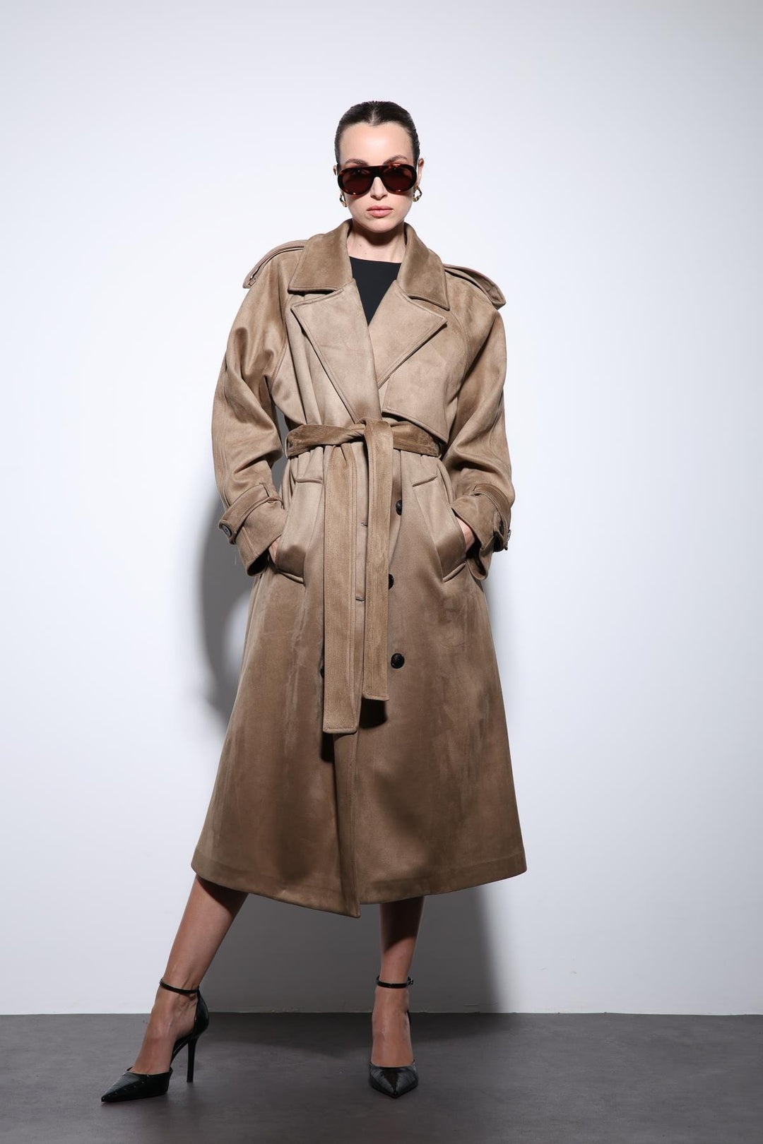 ANT Antioch Bej Kruvaze Süet Görünümlü Premium Kadın Trençkot - Sydney