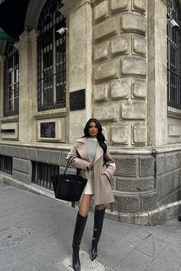 EYY Women Beige Pea Coat - Kensington
