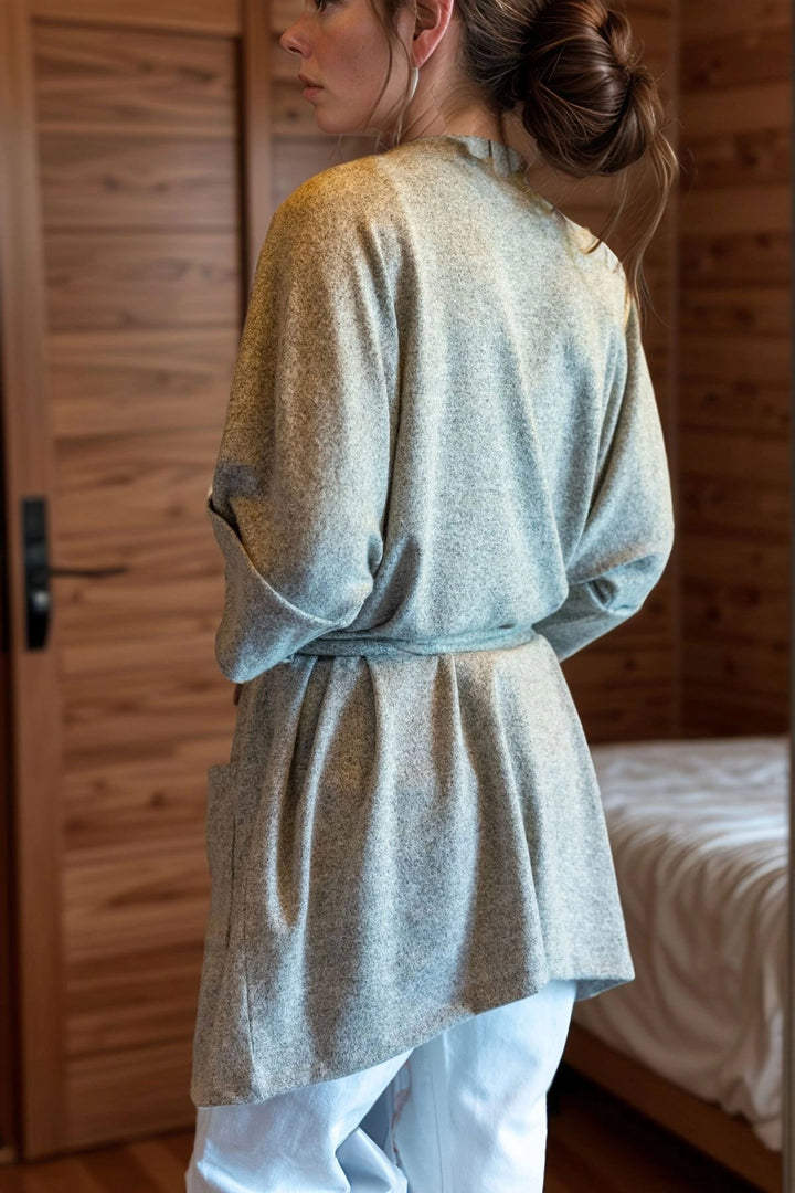 Beige Belted Pocketed Cardigan BCBSK-25700-3307 - Mission
