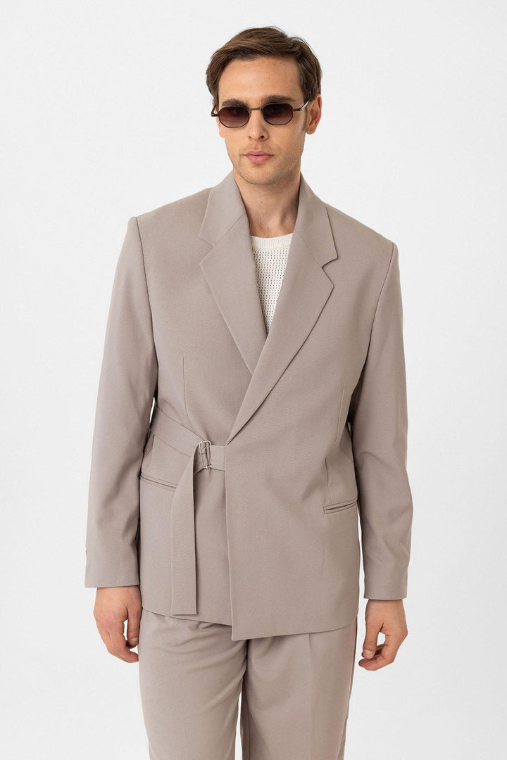 ANT Antioch Bej Kuşaklı Relax Fit Men's Blazer Jacket - Newark