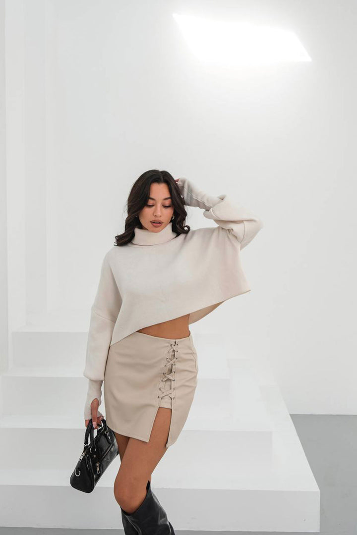 Beige Bird's Eye Detailed Skirt BCHN-25262028 - Merano
