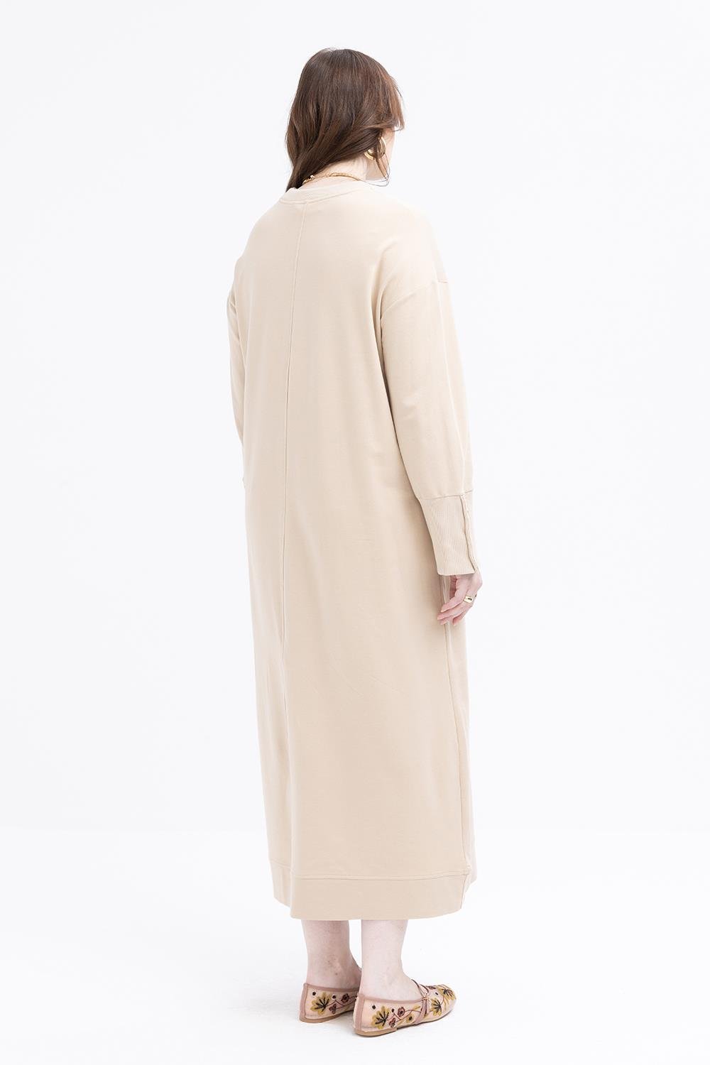 TLD Women Allday Beige Beige Front Page Thick Ribbed Button Detailed Lycra Plus Size Dress - Vaughan