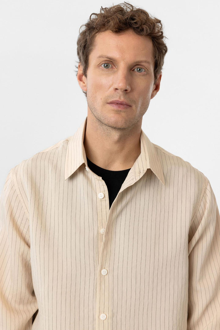 ANT Antioch Bej Modal Fabric Relax Fit Striped Men's Shirt - Citrus Heights