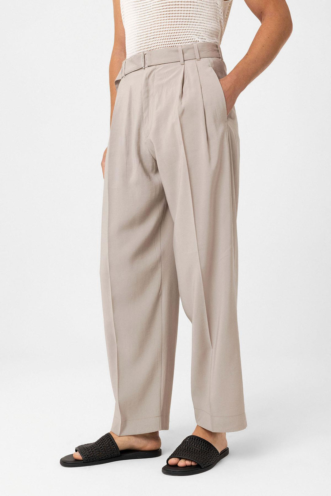 ANT Antioch Beige Modal Fabric Relax Fit Belted Men's Pants - Valongo
