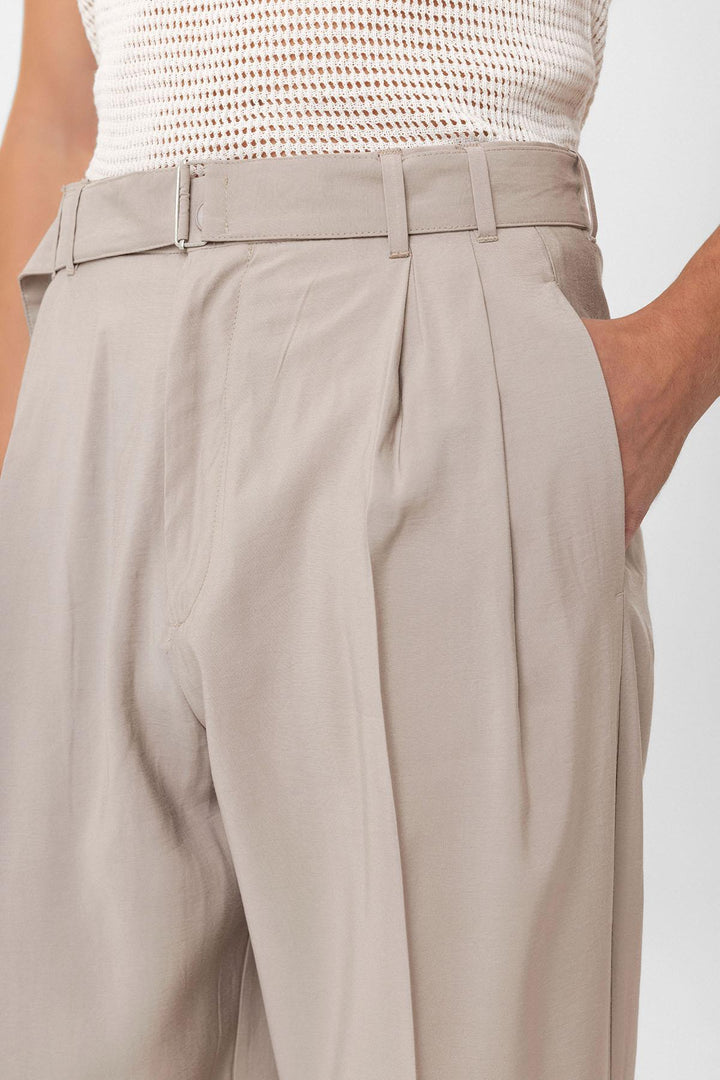 ANT Antioch Beige Modal Fabric Relax Fit Belted Men's Pants - Valongo