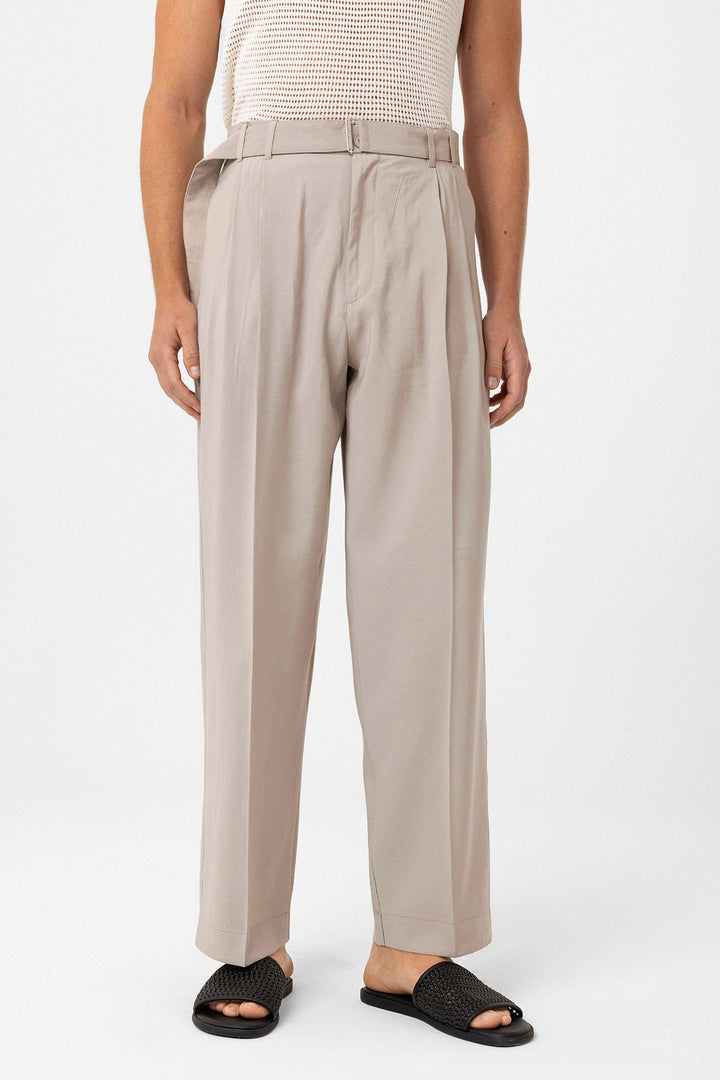ANT Antioch Beige Modal Fabric Relax Fit Belted Men's Pants - Valongo