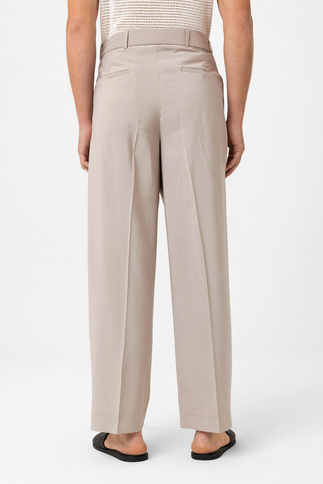 ANT Antioch Beige Modal Fabric Relax Fit Belted Men's Pants - Valongo