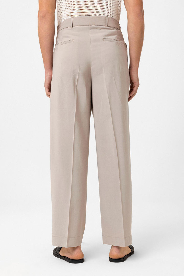 ANT Antioch Beige Modal Fabric Relax Fit Belted Men's Pants - Valongo
