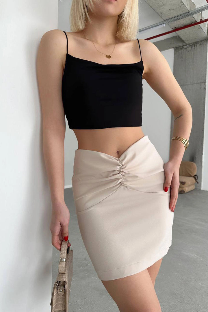 Beige Front Ruched Knitted Skirt BCHN-2525222 - Acámbaro