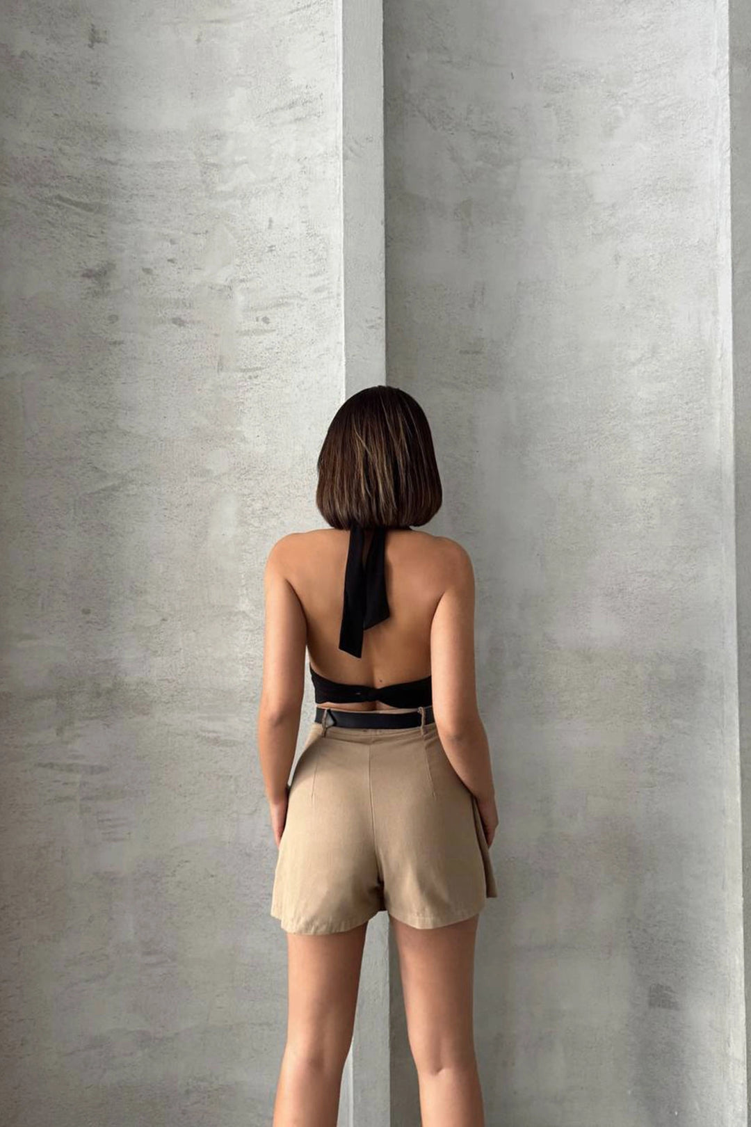Beige Front Flap Corduroy Belted Shorts Skirt BCHN-25250507 - Winslow
