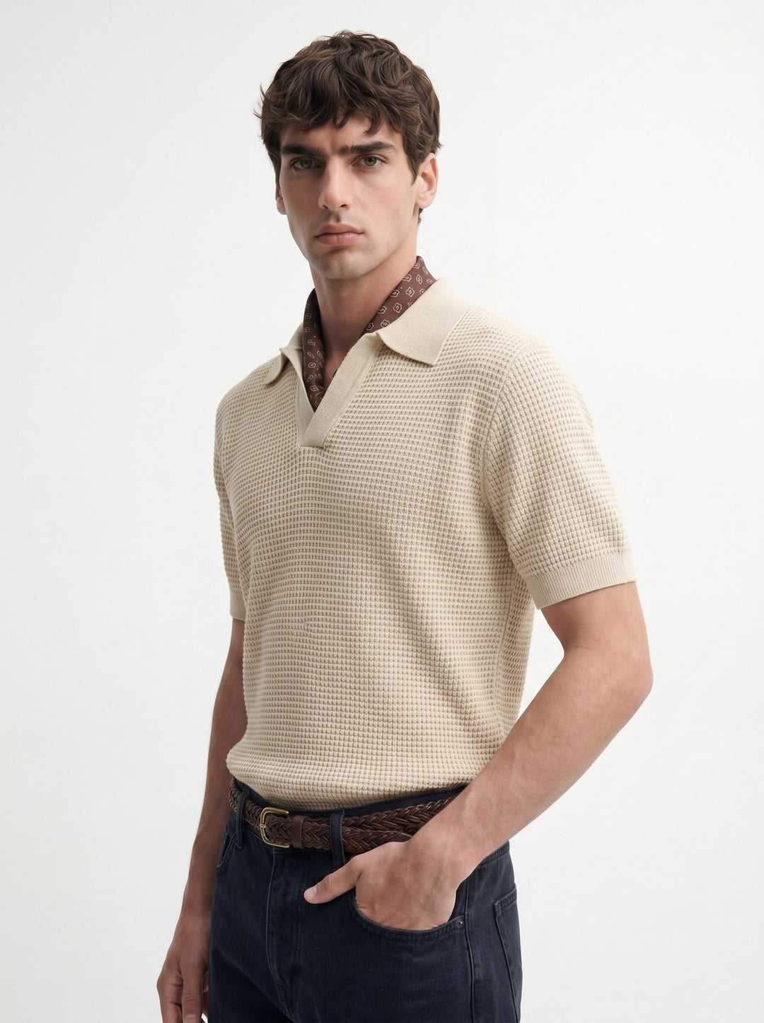 ANT Antioch Bej Örgü Dokulu Polo Yaka Erkek T-Shirt - Levittown