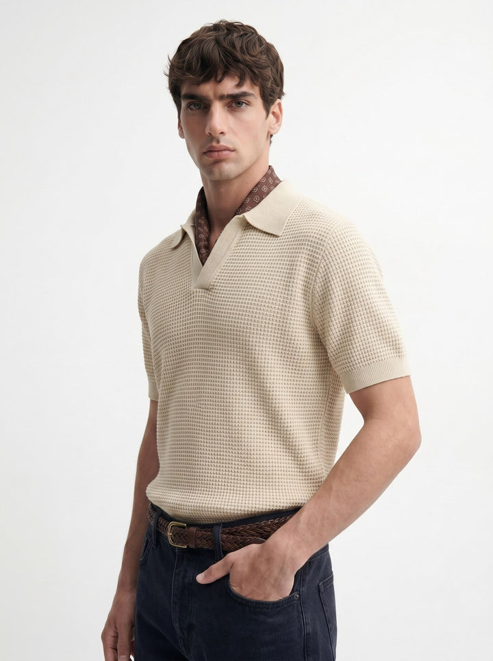 ANT Antioch Bej Örgü Dokulu Polo Yaka Erkek T-Shirt - Levittown