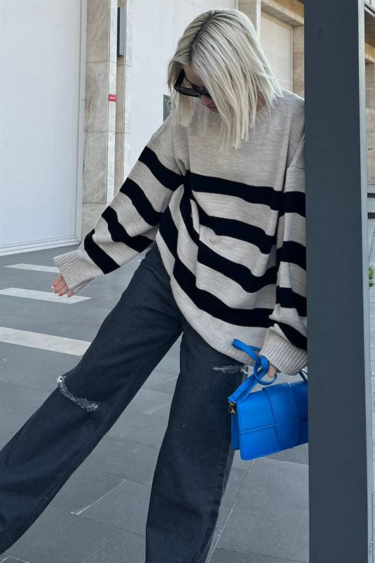 MDX Beige Striped Oversized Sweater MG1569 - Sagunto