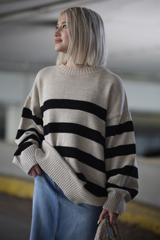 MDX Beige Striped Oversized Sweater MG1569 - Sagunto