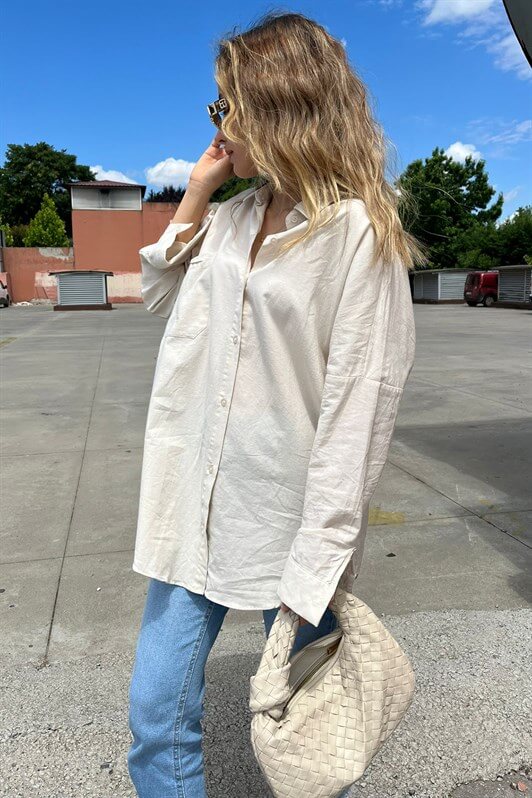 MDX Beige Oversize Basic Pocket Poplin Shirt MG1530 - Kostiantynivka