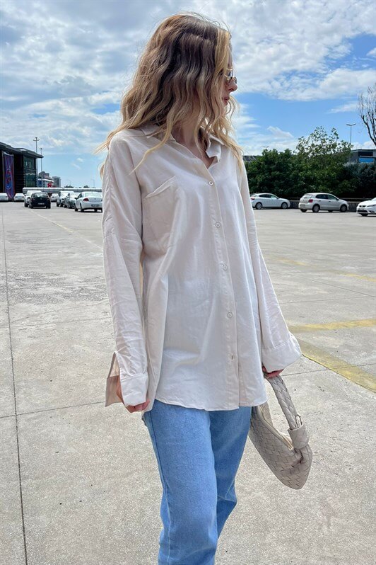 MDX Beige Oversize Basic Pocket Poplin Shirt MG1530 - Kostiantynivka