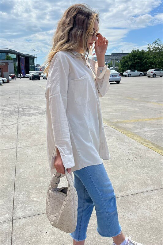 MDX Beige Oversize Basic Pocket Poplin Shirt MG1530 - Kostiantynivka