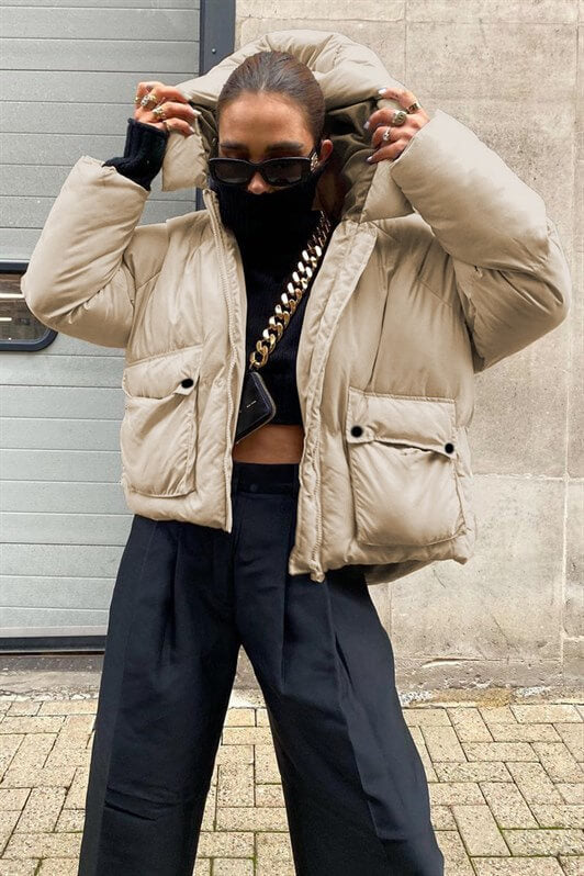 MDX Beige Oversize Pocketed Coat MG1358 - Akron