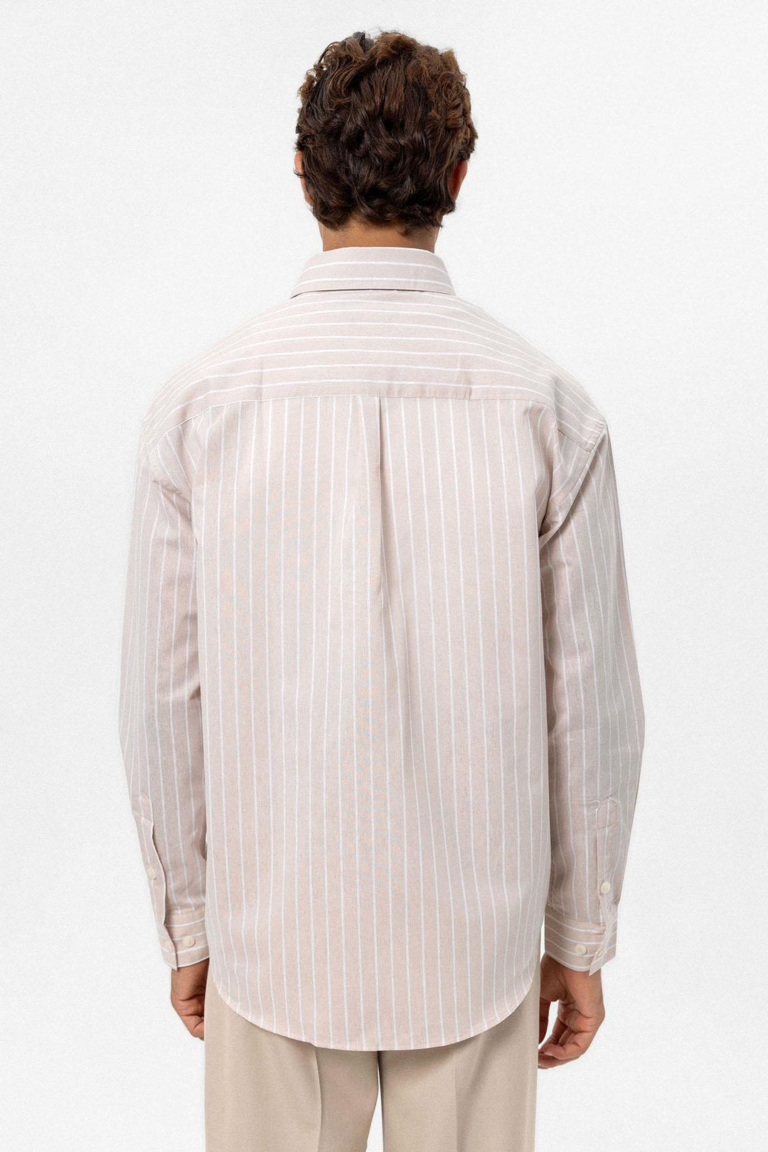 ANT Antioch Bej Oversize Striped Men's Shirt - Trois-Rivières