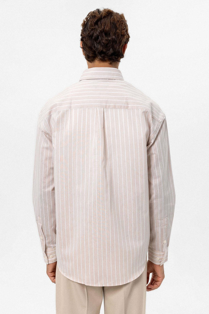 ANT Antioch Bej Oversize Striped Men's Shirt - Trois-Rivières