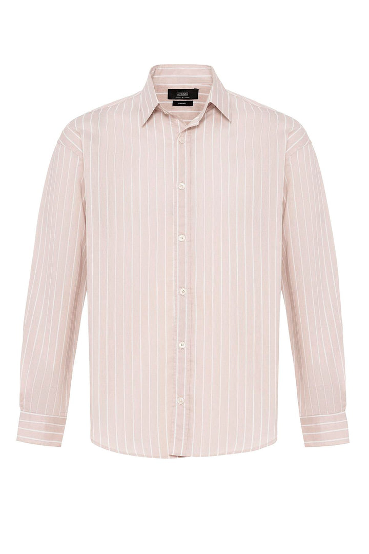 ANT Antioch Bej Oversize Striped Men's Shirt - Trois-Rivières
