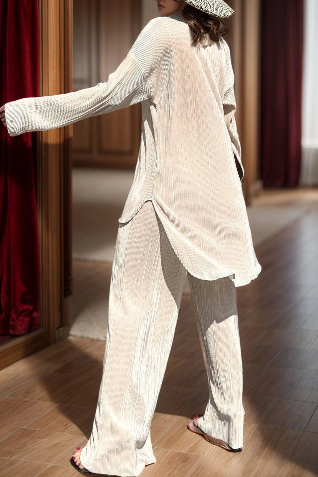 Beige Oversize Two-Piece Top and Bottom Set BCBSK-25700-3573 - Greece