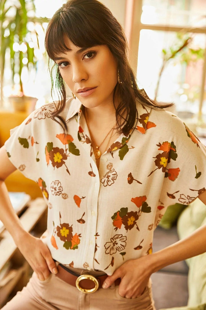 Beige Oversize Comfort Fit Short Sleeve Shirt BCBSK-25700-K5157 - Windsor