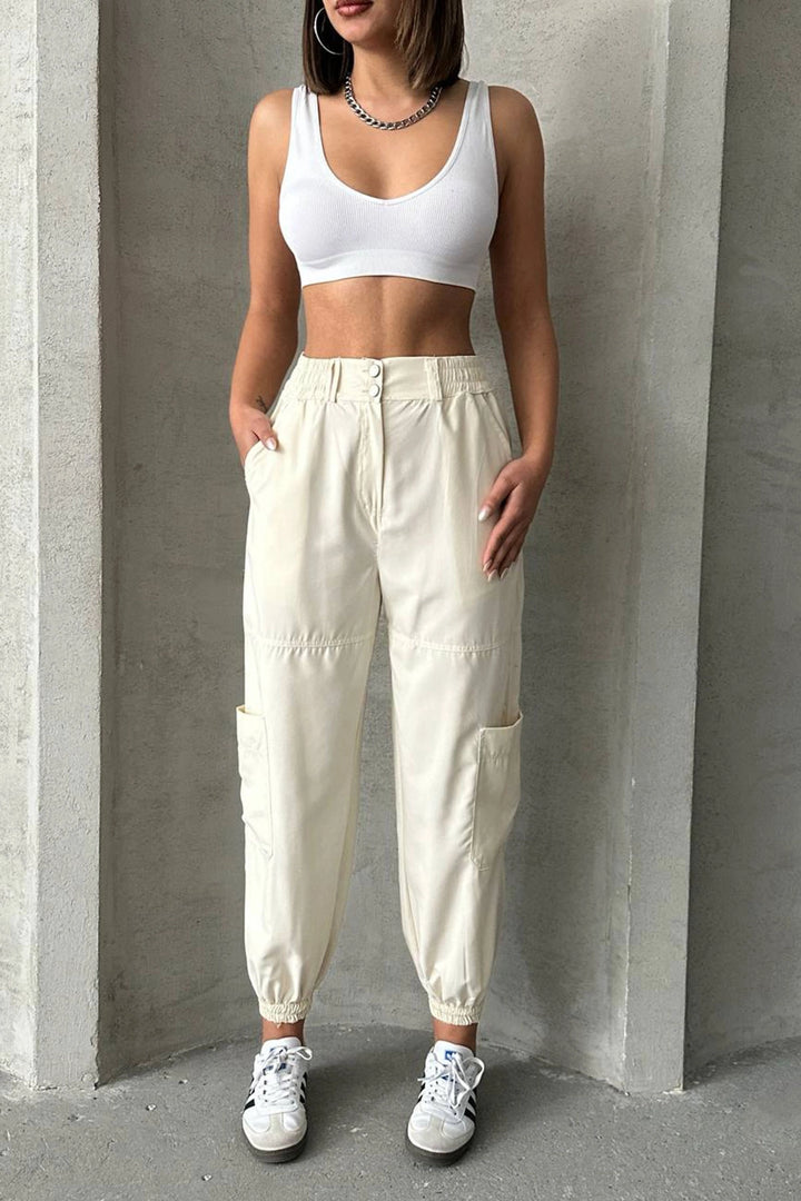 Beige Parachute Fabric Pocket Cargo Jogger Pants BCHN-2525338 - Duncanville