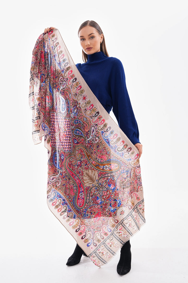 Beige Patchwork Patterned France Fabric Foil Scarf BCNSV-2515176 - Wichita Falls