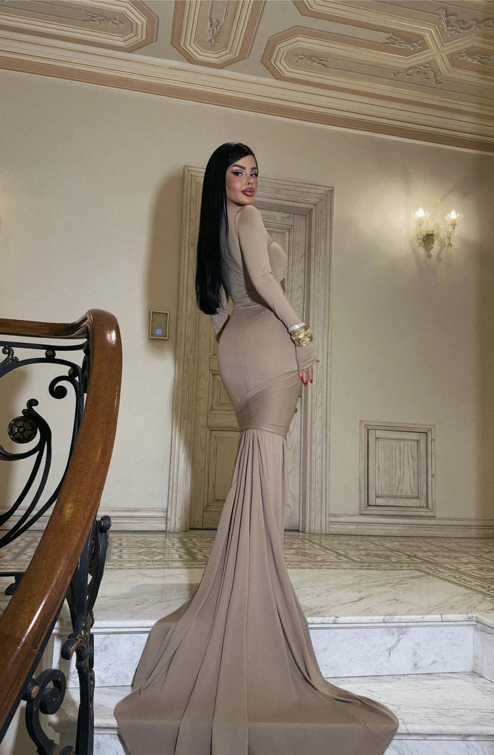 EYY Women Beige Window Detail Long Dress - Lousada