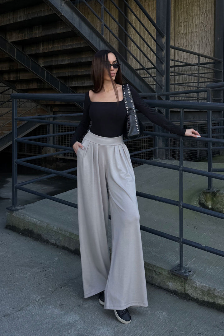 Beige Pile Detailed Spanish Ultra Soft Fabric Trousers BCDF-25P0002 - Bonn