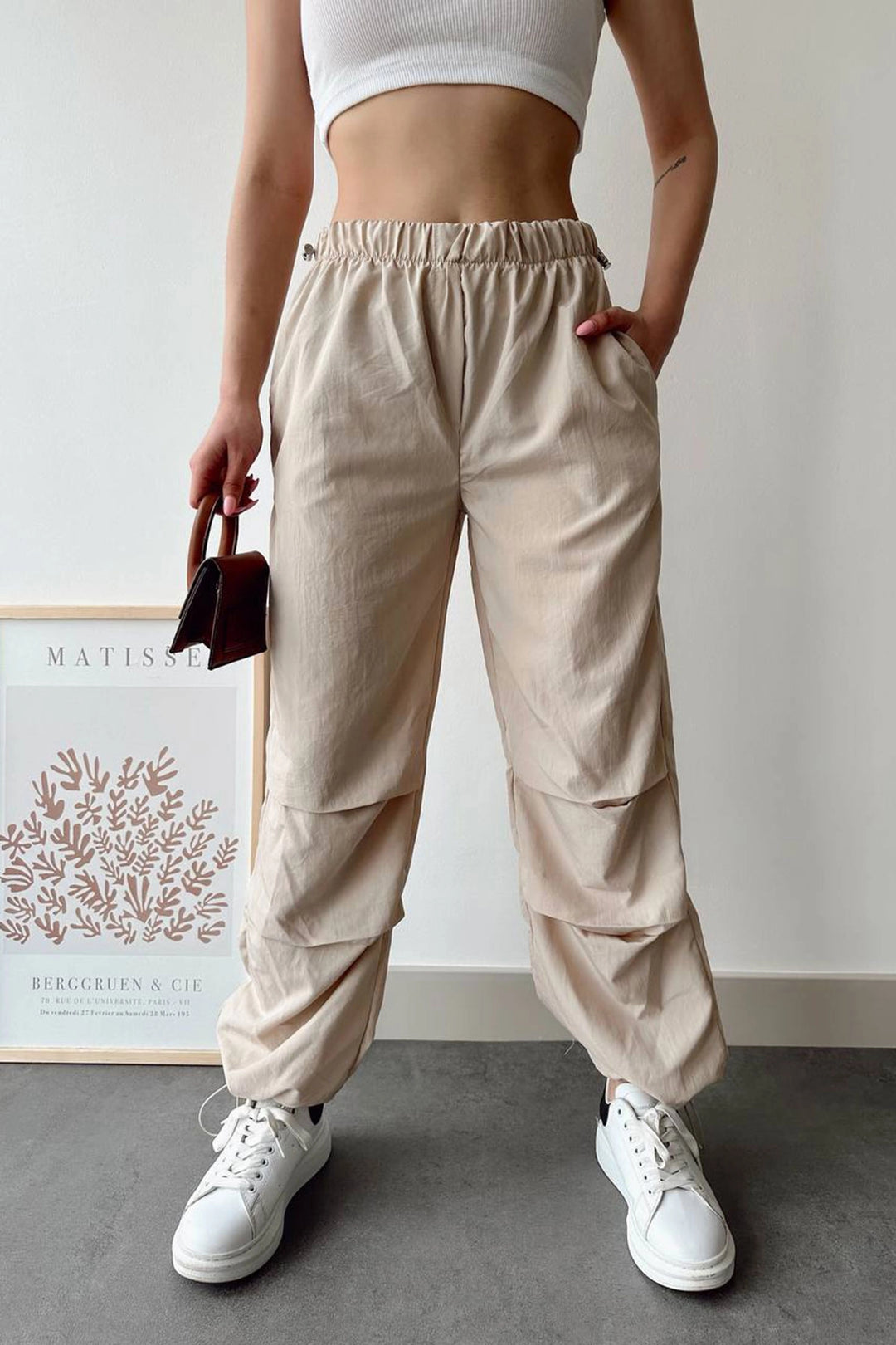 Beige Pile Detailed Parachute Fabric Jogger Pants BCHN-2525270 - Rosny-sous-Bois