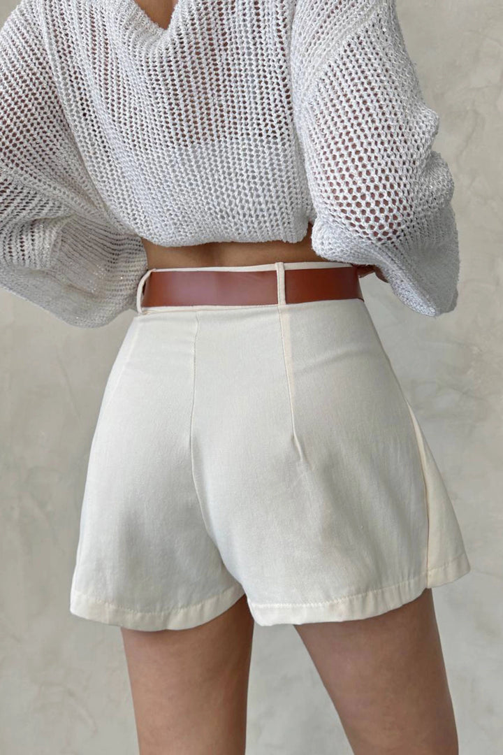 Beige Pile Fabric Gabardine Shorts Skirt (with Belt Gift) BCHN-25252001 - Hamilton