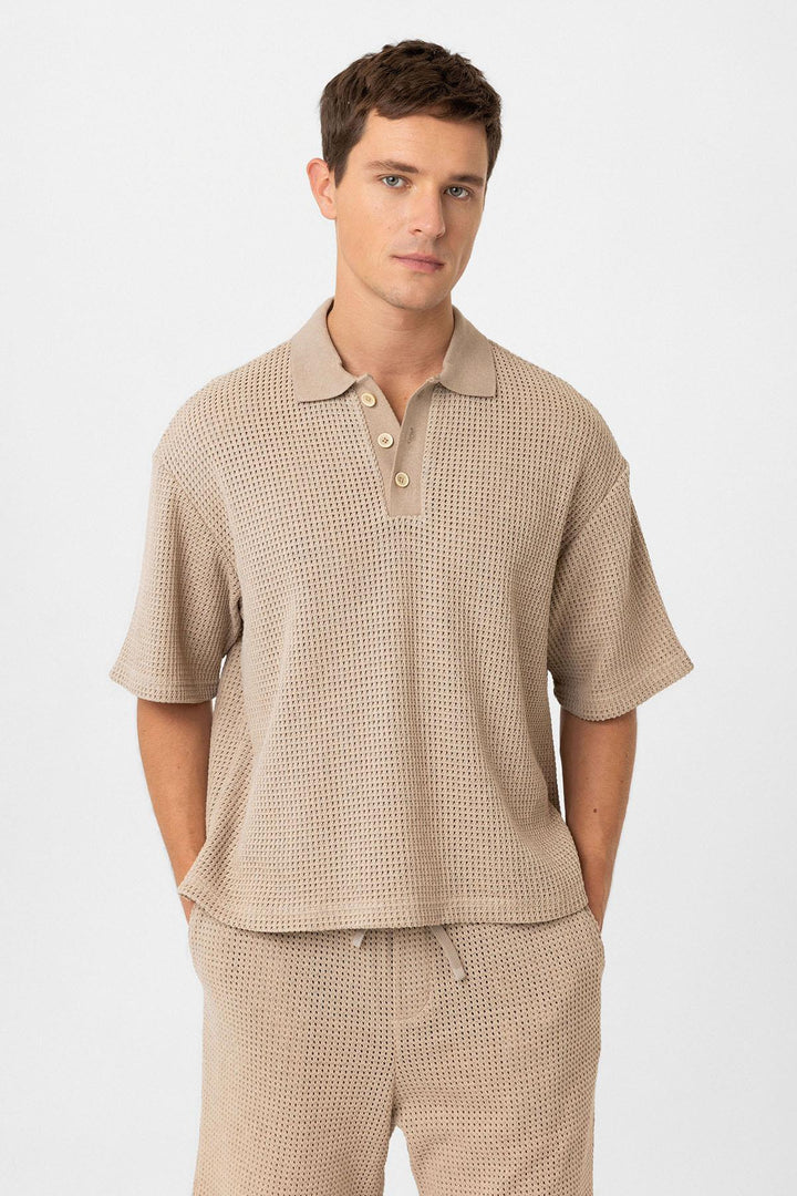 ANT Antioch Men's Polo Collar Textured Relaxed Fit T-Shirt - Hyères