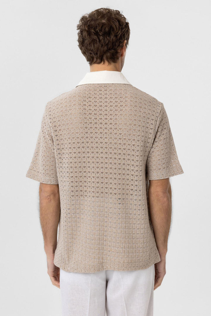 ANT Antioch Bej Polo Yaka Örgü Erkek T-Shirt - Agua Prieta