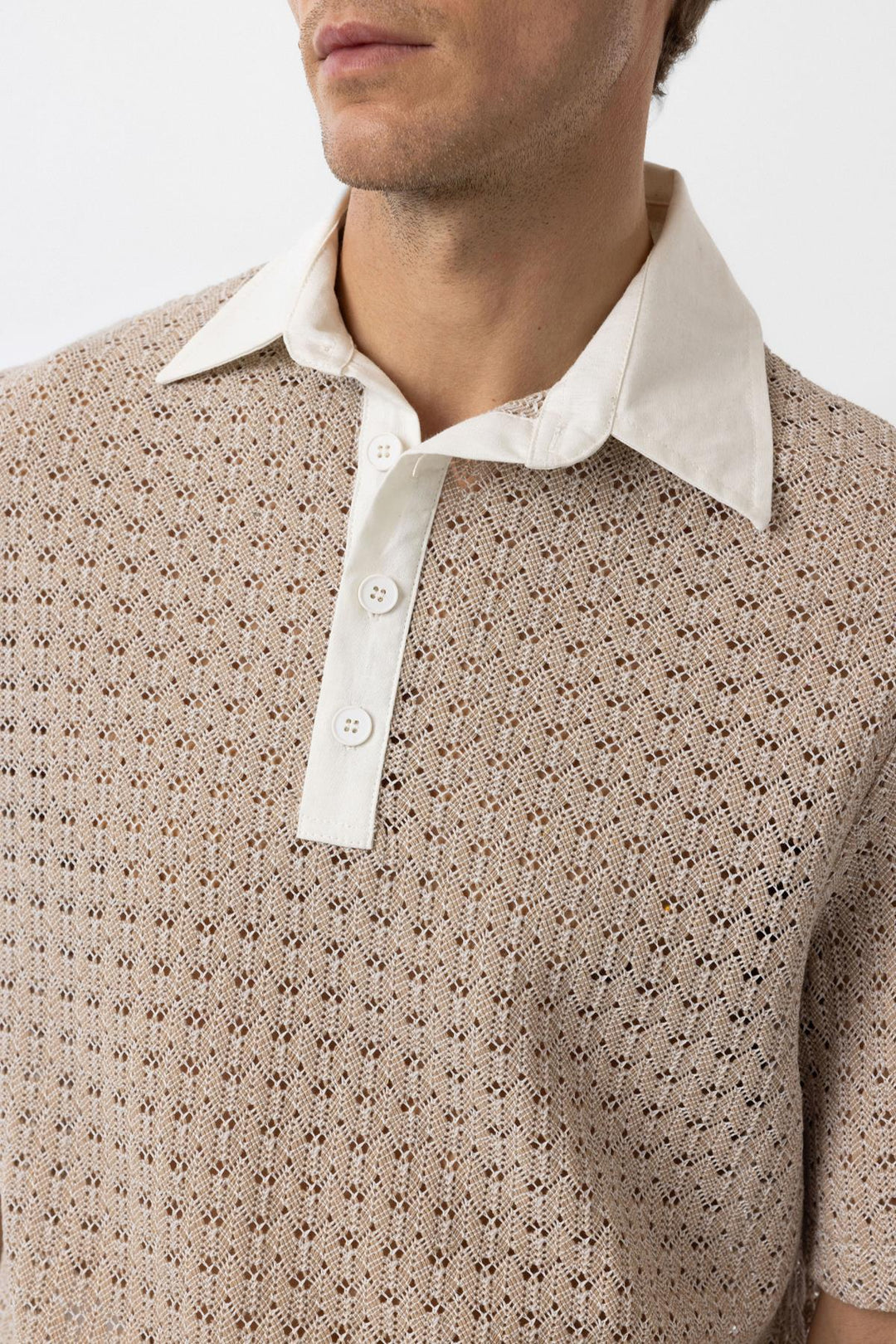 ANT Antioch Bej Polo Yaka Örgü Erkek T-Shirt - Agua Prieta