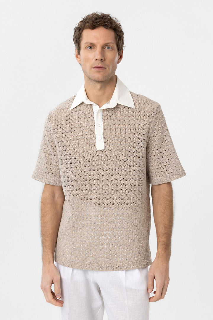 ANT Antioch Bej Polo Yaka Örgü Erkek T-Shirt - Agua Prieta