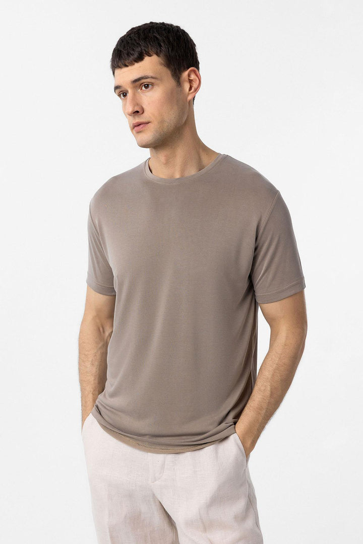 ANT Antioch Bej Regular Fit Modal Technical Fabric Men's T-Shirt - Chieti
